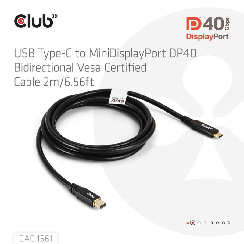 Afbeelding laden in galerijviewer, Club 3d usb-c naar minidisplayport dp40 bidirectioneel adapter (zwart, 2 meter, vesa-gecertificeerd)
