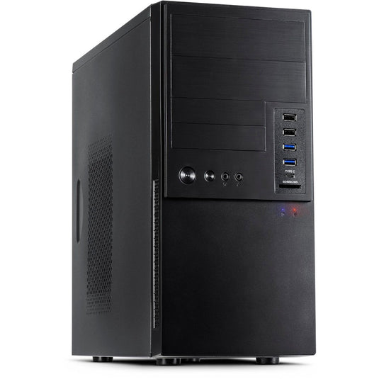 Inter-tech it-6865 midi tower behuizing (zwart | 4x usb-a | 1x usb-c)