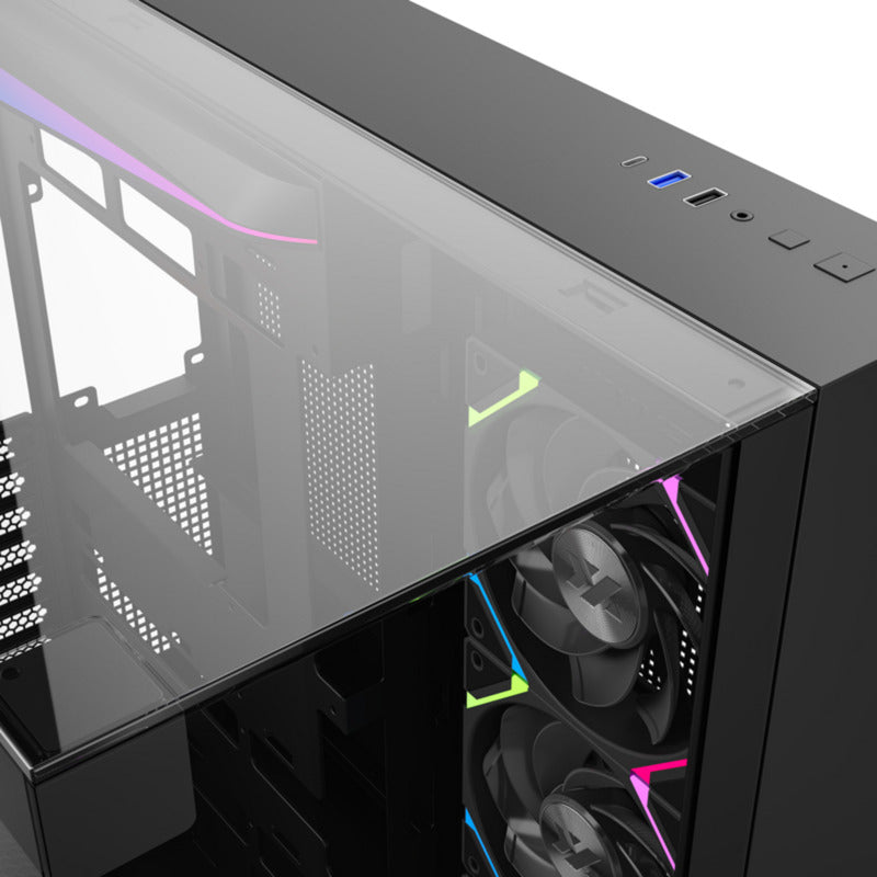 Afbeelding laden in galerijviewer, Xyz pc gear tesseract a-rgb midi tower behuizing (zwart | 2x usb-a | 1x usb-c | rgb | tempered glass)
