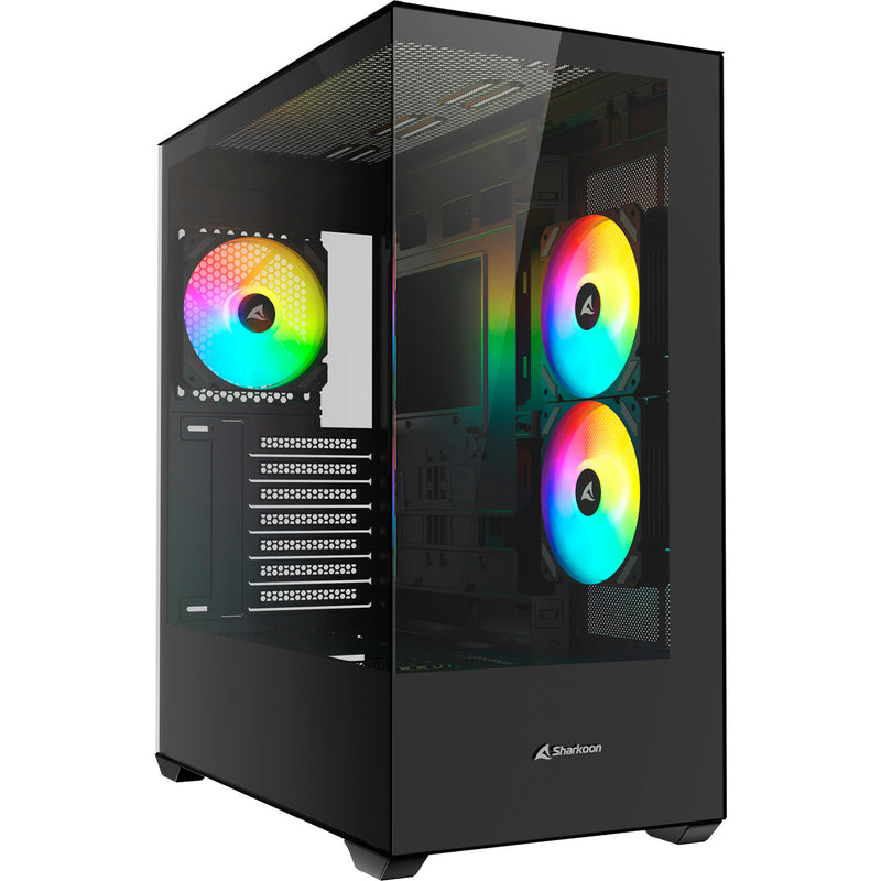 Afbeelding laden in galerijviewer, Sharkoon sk6 argb midi tower behuizing (zwart | 2x usb-a | rgb | tempered glass)
