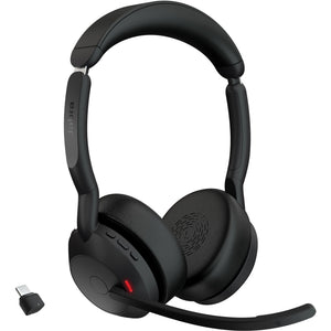 Jabra evolve2 55 - link390c ms stereo met oplaadhouder on-ear headset (zwart, stereo, microsoft teams, usb-c, link380c)