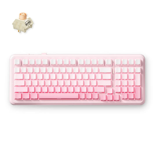 Mchose k99 v2 wireless gasket mount mechanical keyboard (lichtroze, us lay-out (qwerty), kailh box icy creamsicle, 99%, rgb, pbt keycaps, hot-swap, 2.4 ghz | bluetooth | usb-c)