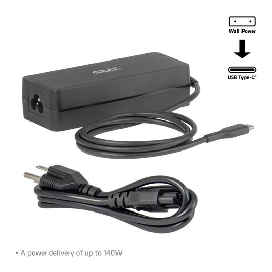Club 3d usb-c laptop charger 140w, 1 meter (zwart)
