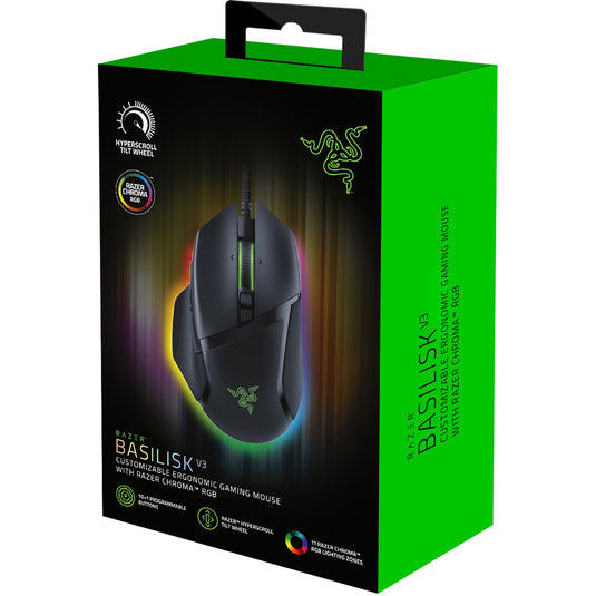 Razer basilisk v3 gaming muis (zwart, 26.000 dpi, rgb leds)