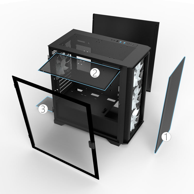 Afbeelding laden in galerijviewer, Montech air 100 argb mini tower behuizing (zwart | 3x usb-a | tempered glass)
