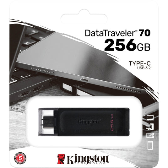 Kingston datatraveler 70 256 gb usb-stick (zwart, dt70 256gb, usb-c 3.2 gen 1)