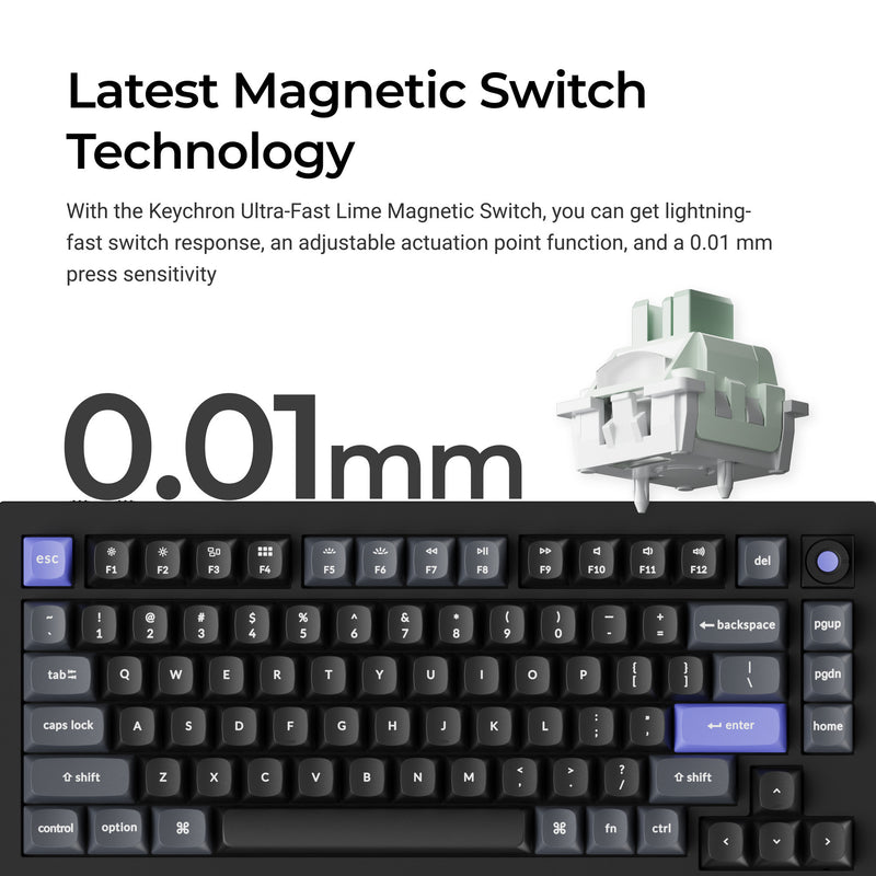 Afbeelding laden in galerijviewer, Keychron q1 he 8k magnetic switch keyboard (zwart, us lay-out (qwerty), ultra-fast lime, 75%, rgb, hot swap, 8k)
