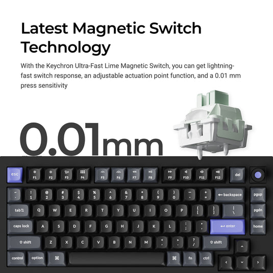 Keychron q1 he 8k magnetic switch keyboard (zwart, us lay-out (qwerty), ultra-fast lime, 75%, rgb, hot swap, 8k)