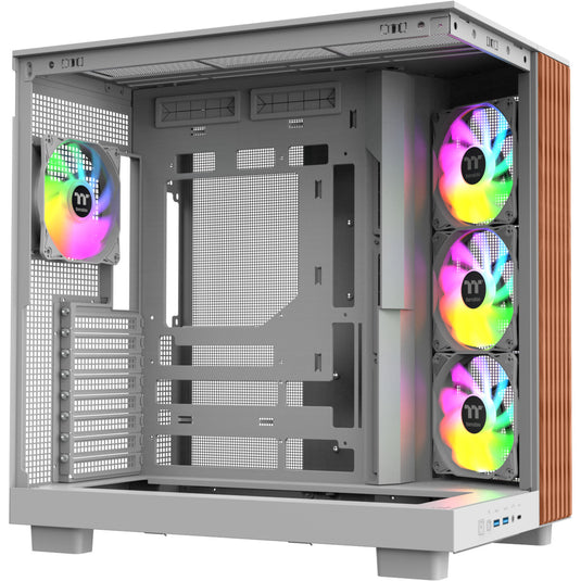 Thermaltake view 380 xl ws argb midi tower behuizing (wit houtkleur | 2x usb-a | 1x usb-c | rgb | tempered glass)
