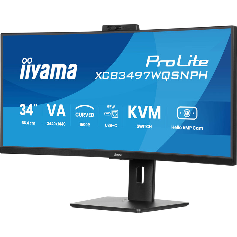 Afbeelding laden in galerijviewer, Iiyama prolite xcb3497wqsnph-b1 34 curved ultrawide monitor (zwart, 2x hdmi, displayport, 2x usb-a, 3x usb-c, rj-45)
