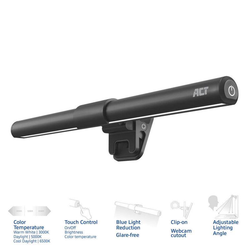 Afbeelding laden in galerijviewer, Act connectivity dimbare clip-on laptop led-lichtbalk led-bar (zwart, usb-voeding, 3000k-6500k)
