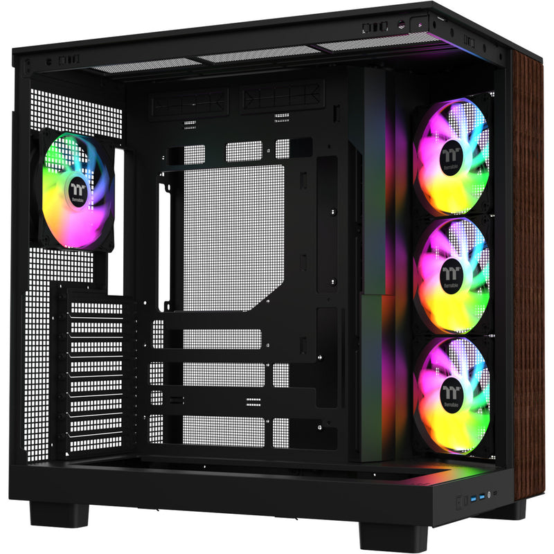 Afbeelding laden in galerijviewer, Thermaltake view 380 xl ws argb midi tower behuizing (zwart houtkleur | 2x usb-a | 1x usb-c | rgb | tempered glass)
