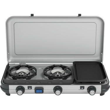 Campingaz camping kitchen 2 multi-cook campingkooktoestel – 3-delig kookoppervlak – elektronische ontsteking - zilvergrijs