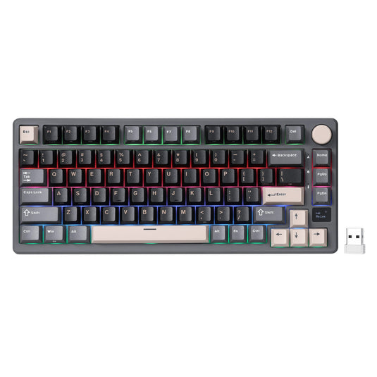 Royal kludge m75 draadloos gaming toetsenbord (us lay-out (qwerty), 75%, phantom, brown switch, rgb, hot swap, 2.4 ghz | usb-c | bluetooth)