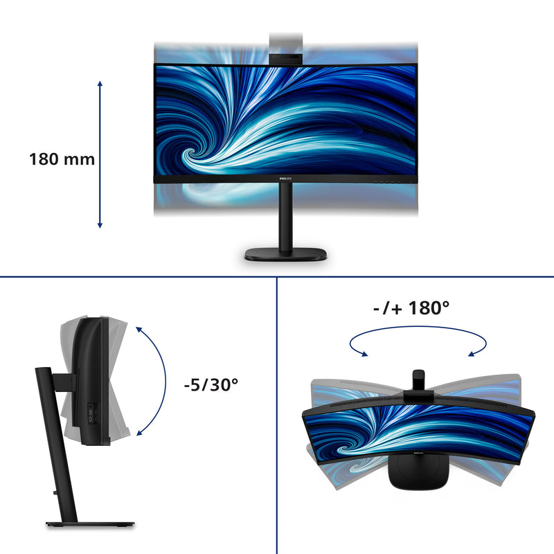 Afbeelding laden in galerijviewer, Philips 34b2u3600ch 34 curved ultrawide monitor (zwart, 2x hdmi, displayport, 3x usb-a, usb-b, usb-c, rj-45)
