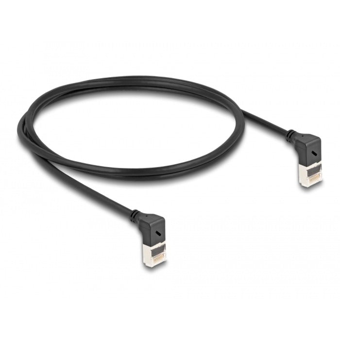 Afbeelding laden in galerijviewer, Delock rj45 network cable cat.6a s ftp slim 90° upwards upwards angled 1 m kabel (zwart)
