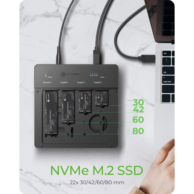 Afbeelding laden in galerijviewer, Icy box ib-4013mcl-c4 4-bays usb4® duplicator (1:3 klonen) dockingstation (zwart)
