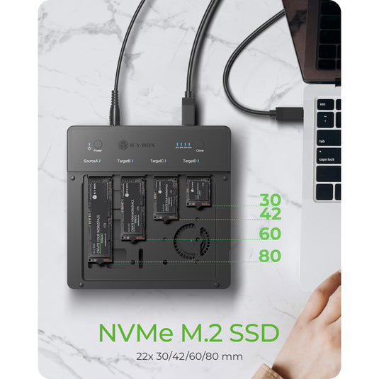 Icy box ib-4013mcl-c4 4-bays usb4® duplicator (1:3 klonen) dockingstation (zwart)