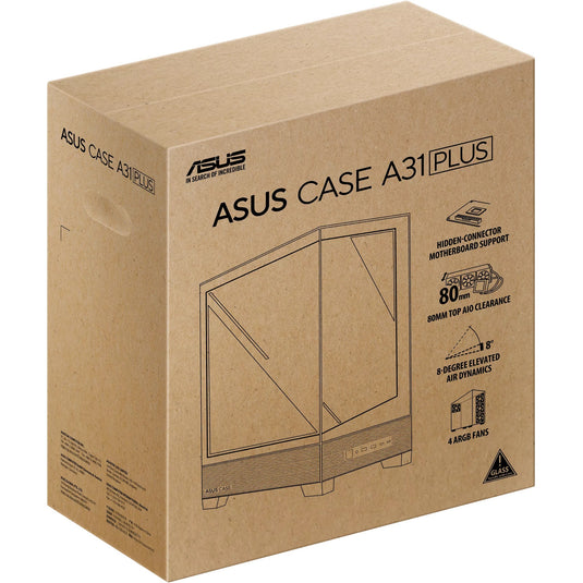 Asus a31 plus midi tower behuizing (zwart | 2x usb-a | 2x usb-c | tempered glass)