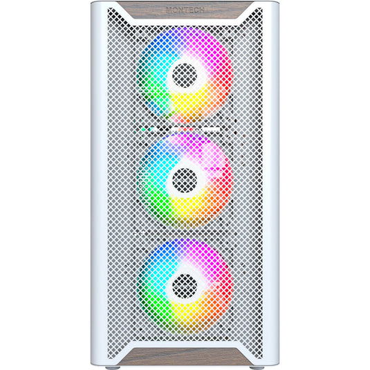 Montech xr wood midi tower behuizing (wit | 1x usb-a | 1x usb-c | rgb | window)