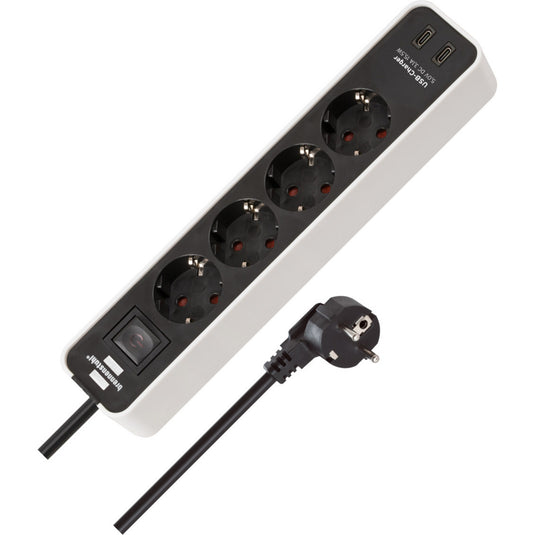 Brennenstuhl ecolor 4-voudige stekkerdoos met 2 usb-laadpoorten (meervoudige stekkerdoos usb c met schakelaar en 1,5m kabel)
