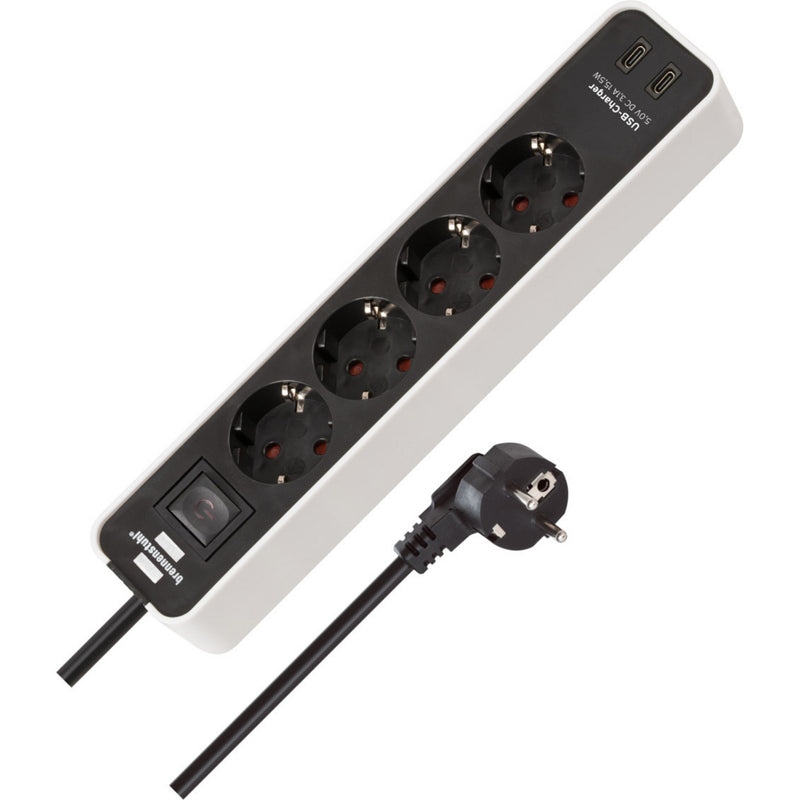 Afbeelding laden in galerijviewer, Brennenstuhl ecolor 4-voudige stekkerdoos met 2 usb-laadpoorten (meervoudige stekkerdoos usb c met schakelaar en 1,5m kabel)
