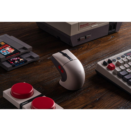 8bitdo retro r8 mouse - n edition (grijs rood, 50 - 26000 dpi, bluetooth usb-c 2.4 ghz)