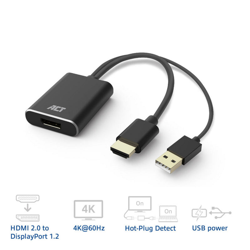 Afbeelding laden in galerijviewer, Act connectivity hdmi naar displayport adapter, 4k@60hz (zwart)
