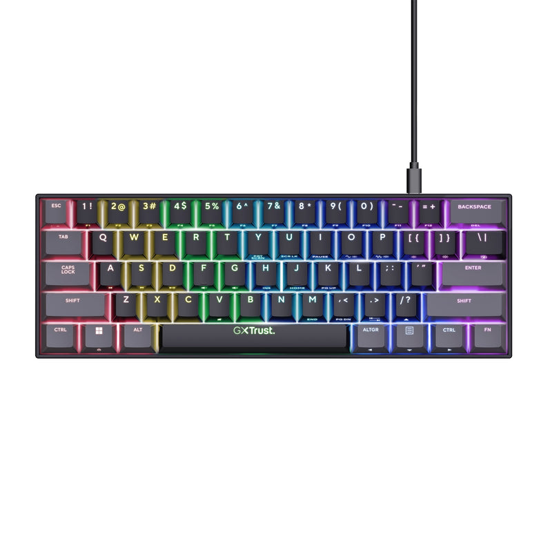Afbeelding laden in galerijviewer, Trust gxt 867 acira 60% mini mechanisch gaming toetsenbord (zwart, us lay-out (qwerty), outemu red, 60%, rgb)
