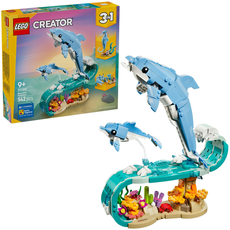 Afbeelding laden in galerijviewer, Lego ® creator 3in1 zeedieren: prachtige dolfijnen - bouw om tot een zeepaardje of krab - 31385
