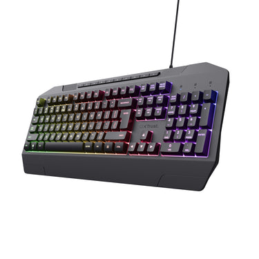 Trust gxt 836 evocx rgb gaming toetsenbord (zwart, us lay-out (qwerty), membraan, 100%, rgb)
