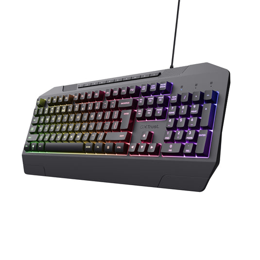 Trust gxt 836 evocx rgb gaming toetsenbord (zwart, us lay-out (qwerty), membraan, 100%, rgb)