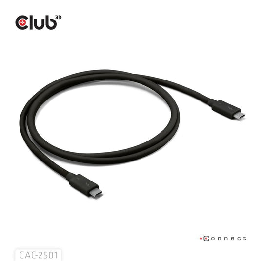 Club 3d gecertificeerde thunderbolt 5 kabel (zwart, 1 meter, 240 w)