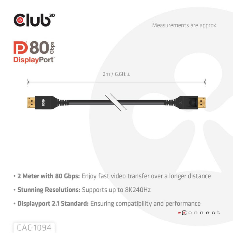 Afbeelding laden in galerijviewer, Club 3d gecertificeerde displayport 2.1 kabel (zwart, 2 meter, 10k)
