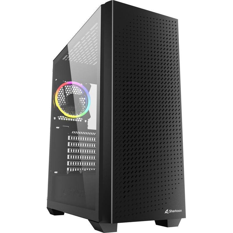 Afbeelding laden in galerijviewer, Sharkoon vs9 rgb black midi tower behuizing (zwart | 2x usb-a | 1x usb-c | rgb | tempered glass)
