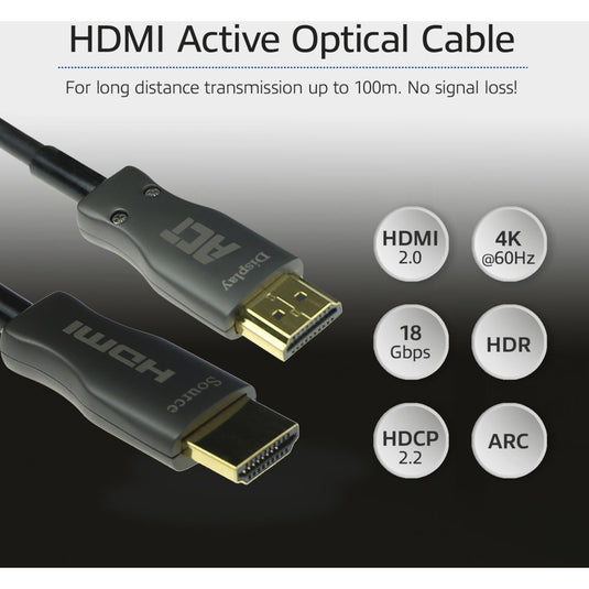 Act connectivity hdmi premium 4k active optical cable v2.0 hdmi-a male - hdmi-a male, 30 meter kabel (zwart)