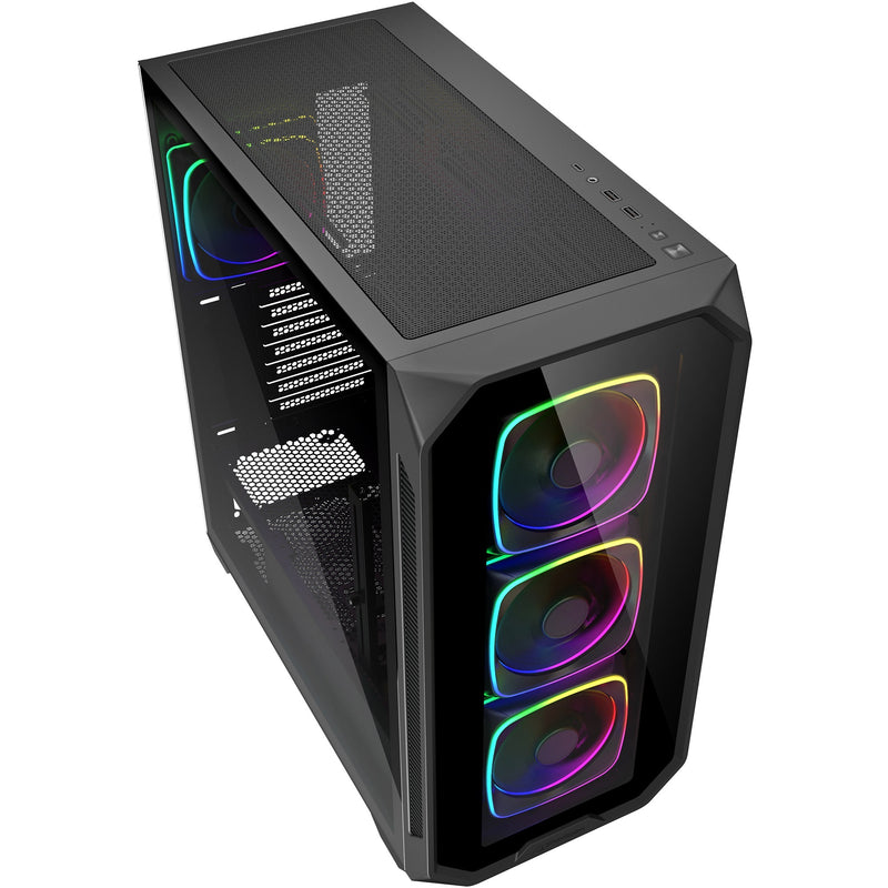 Afbeelding laden in galerijviewer, Sharkoon ak5g rgb midi tower behuizing (zwart | 2x usb-a | 1x usb-c | rgb | tempered glass)
