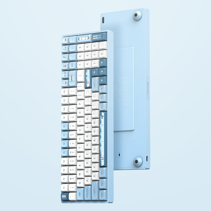 Afbeelding laden in galerijviewer, Iqunix f97 wintertide wireless mechanical keyboard (lichtblauw, us lay-out (qwerty), cherry mx brown, 96%, rgb leds, hot-swappable, pbt, 2.4ghz | bluetooth 5.1 | usb-c)

