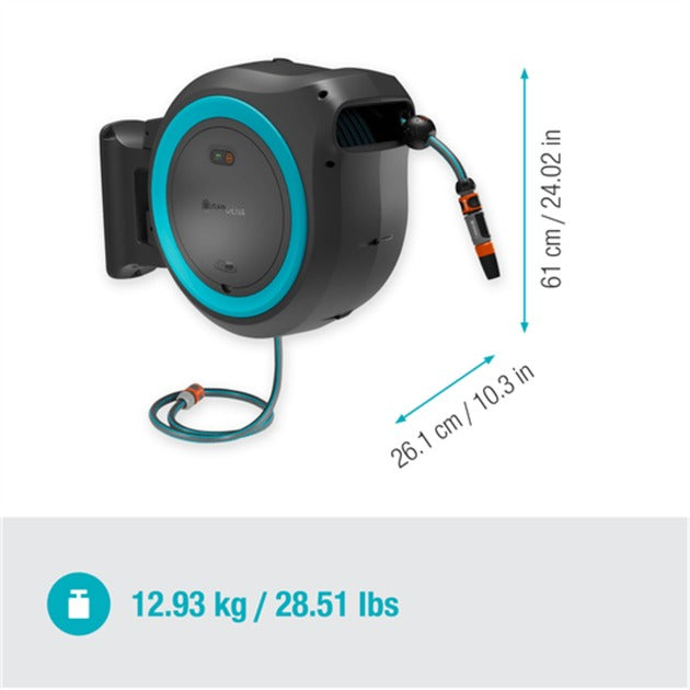 Afbeelding laden in galerijviewer, Gardena 40 m wand-slangenbox powerroll xxl slanghaspel (grijs turquoise, 40 meter, accu en oplader niet inbegrepen, power for all alliance, )
