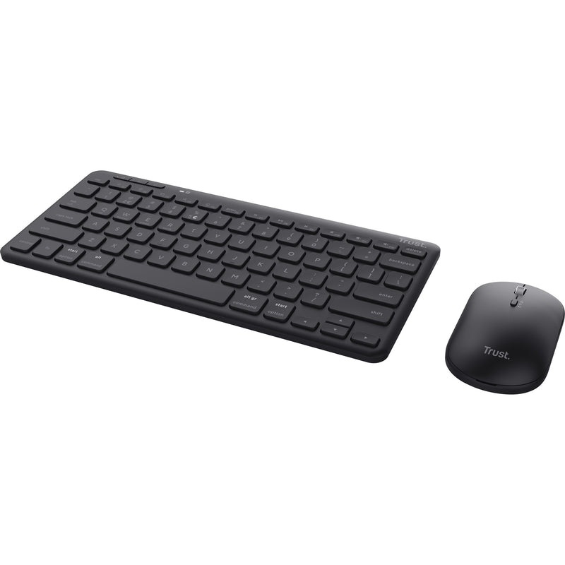Afbeelding laden in galerijviewer, Trust lyra multi-device wireless keyboard mouse desktopset (zwart, us lay-out (qwerty), scissor switches, 65%, 800 - 1.600 dpi, 2,4 ghz usb, bluetooth)
