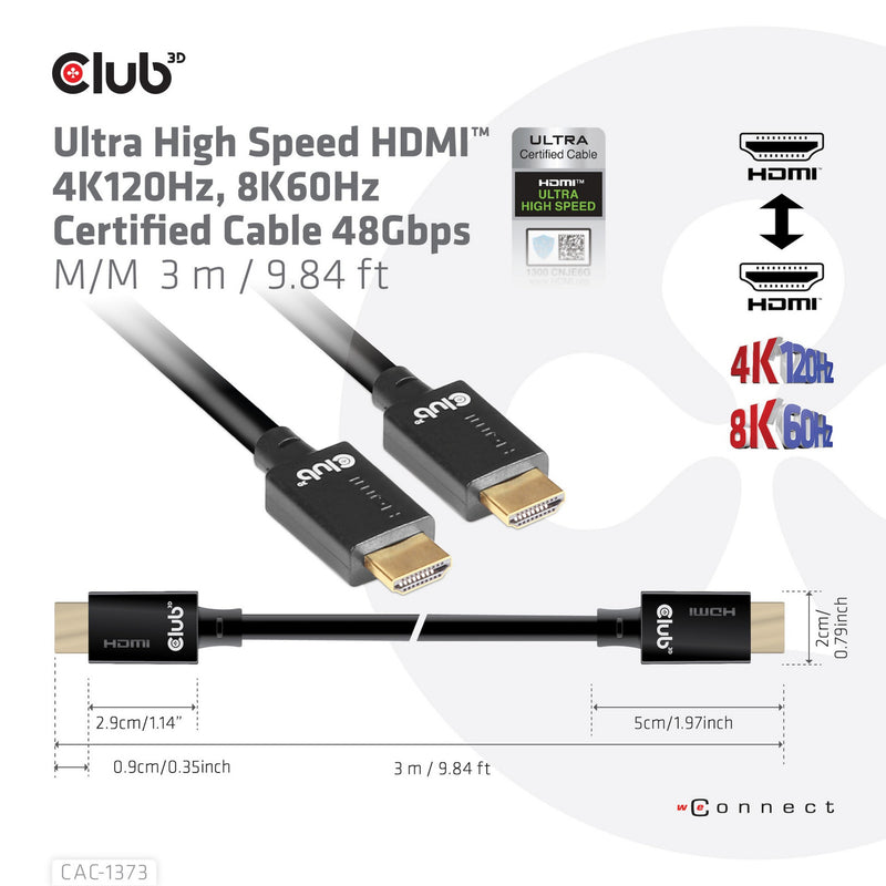Afbeelding laden in galerijviewer, Club 3d gecertificeerde ultra high speed hdmi 2.1 kabel (zwart, 3 meter, 8k)
