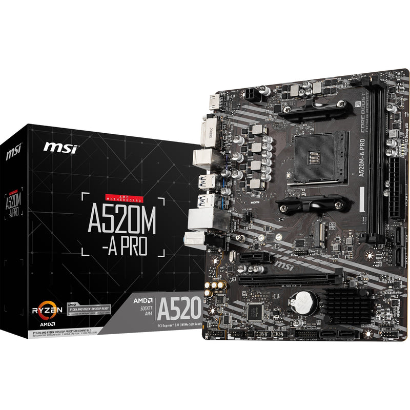 Afbeelding laden in galerijviewer, Msi a520m-a pro socket am4 moederbord (zwart grijs, raid, gb-lan, sound, µatx)
