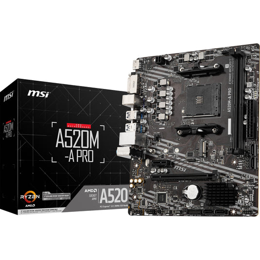 Msi a520m-a pro socket am4 moederbord (zwart grijs, raid, gb-lan, sound, µatx)