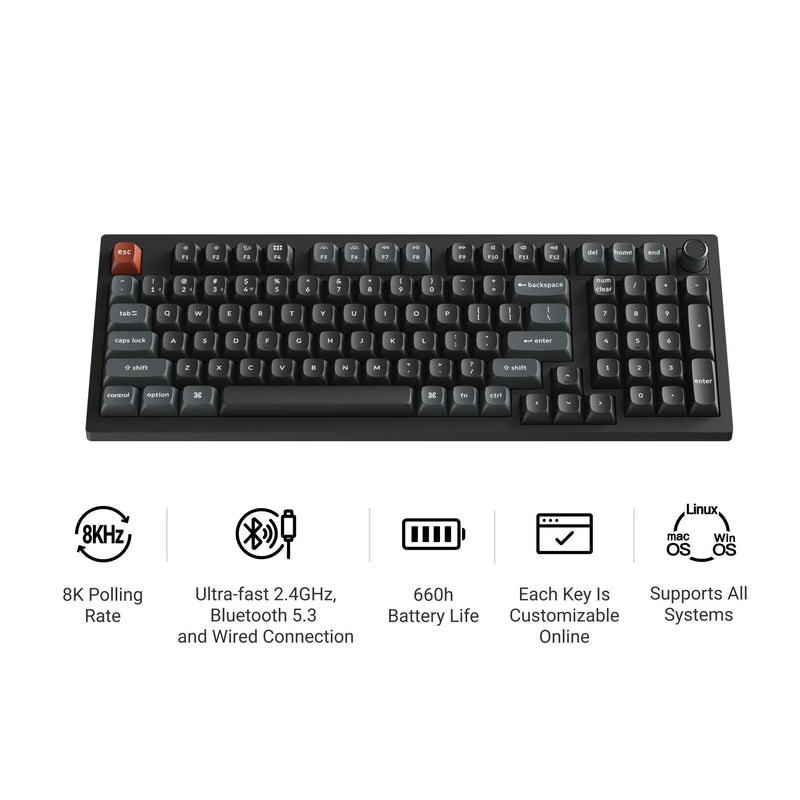 Afbeelding laden in galerijviewer, Keychron v5 ultra 8k wireless custom mechanical keyboard (zwart, us lay-out (qwerty), silk pom banana, 96%, rgb, hot swap, 2.4 ghz | bluetooth 5.3 | usb-c)

