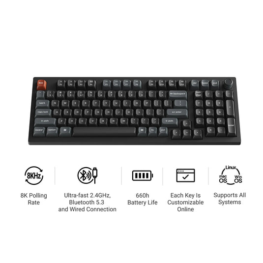 Keychron v5 ultra 8k wireless custom mechanical keyboard (zwart, us lay-out (qwerty), silk pom banana, 96%, rgb, hot swap, 2.4 ghz | bluetooth 5.3 | usb-c)