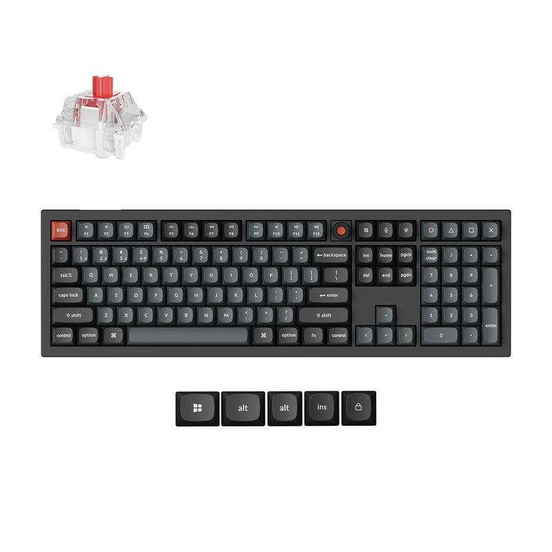 Afbeelding laden in galerijviewer, Keychron v6w-d1 8k qmk wired custom mechanical keyboard (zwart, us lay-out (qwerty), super red, 100%, rgb leds, double-shot pbt, hot swap, 8k, knop)
