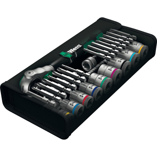 Wera 8100 sb 9 zyklop speed ratelset gereedschapsset (zwart groen, 29-delig, speedratel met draaibare kop)