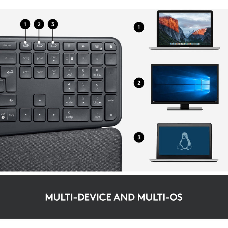 Afbeelding laden in galerijviewer, Logitech k860 ergo keyboard (zwart, 100%, bluetooth, us international iso)
