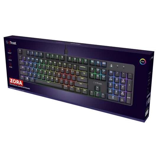 Trust gxt 871 zora mechanisch gaming toetsenbord (zwart, us lay-out (qwerty), huano red, 100%, rgb)