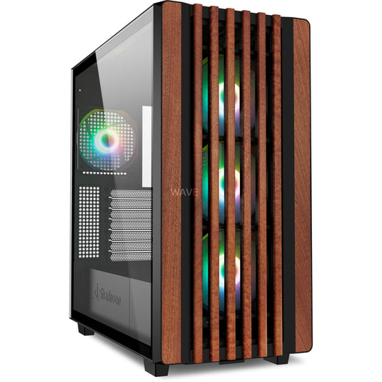 Sharkoon rebel c70g rgb midi tower behuizing (zwart houtkleur | 2x usb-a | 1x usb-c | rgb | tempered glass)